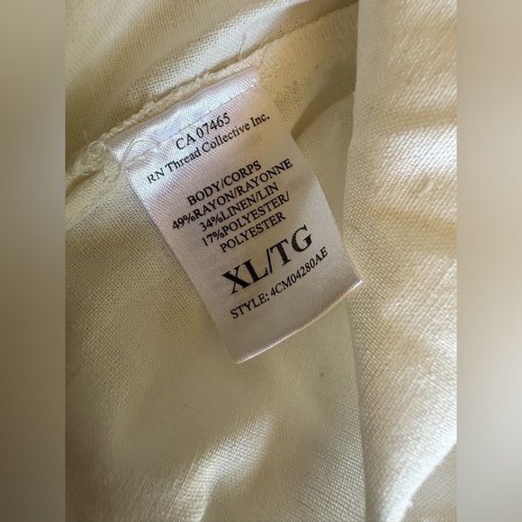 Essentials by ABS NWT linen blend tank big button tie back XL ivory smocked - Picture 8 of 9